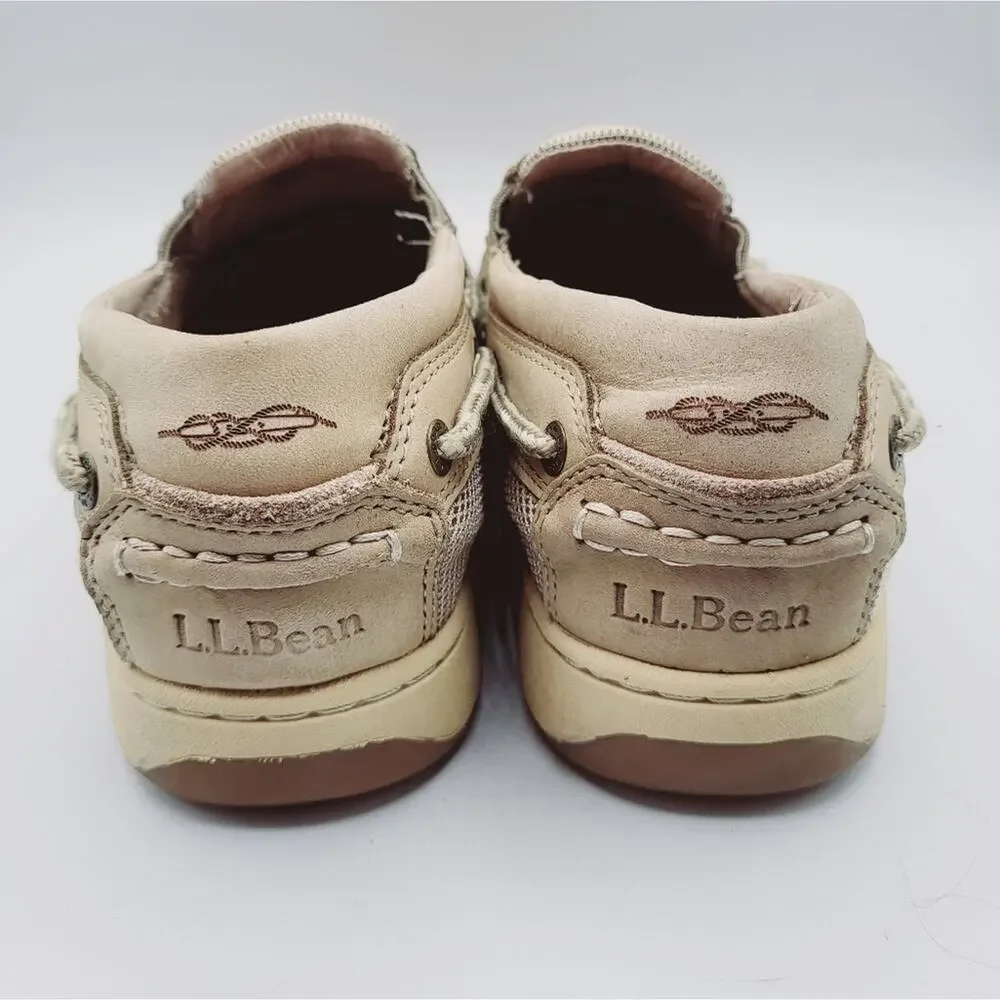L.L. Bean Creme Leather Slip On Deck Leather Moccasin Shoe Men's size 9.5